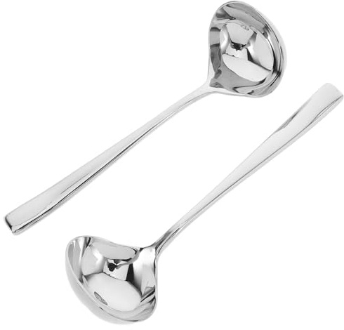 Toyvian 2 piezas Cucharas de Servir de Acero Inoxidable para Salsa y Sopa de Cucharones Ergonómicos para Cocina Reutilizables y Multifuncionales Utensilios Duraderos para Servir Aderezos