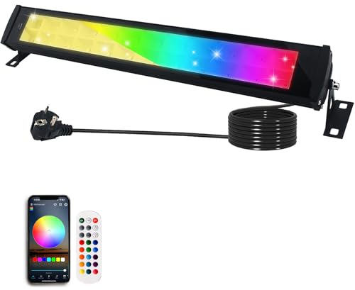 Foco LED RGB Exterior 50W, Luz LED RGB de Pared con Control Remoto y APP Bluetooth, IP66 Impermeable Barras de Luz RGB de 16 Colore Proyector LED Para Interior Jardín Fiesta Halloween