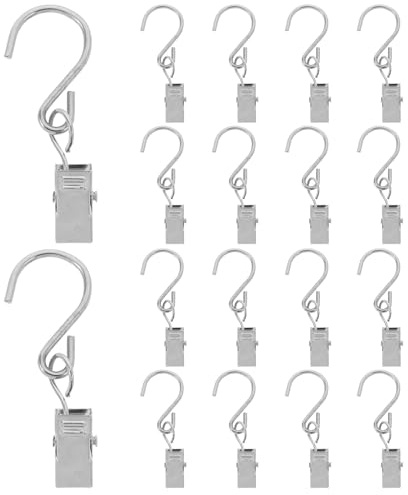 Cabilock Lot de 20 Crochets en Acier Inoxydable Clip S, Pinces pour Guirlandes Lumineuses Extérieures, Support Solide pour Lampes LED Camping, Décorations Noël et Tentes, Fixation