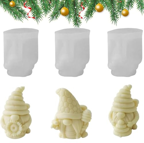 3pcs Bee Dwarf Candle Soap Mould, Easter Gnomes Resin Molds, 3D Bee Gnome Silicone Moulds, Resin Gnome Glimm Mold, for Chocolate, Candy, Cake Decor, Soy Wax Candle, Soap, Plaster, Resin Art