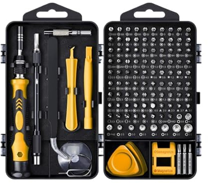 Juego de destornilladores magnéticos Torx Phillips, Kit puntas tornillo con controlador eléctrico, llave removedora, herramientas reparación teléfono y PC(122 in 1 Yellow)