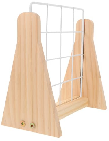 HOLIDYOYO Rejilla Metálica para Exhibición con Base de Madera Natural, Soporte Compacto para Fotos, Joyas y Recuerdos, Organizador Minimalista para Escritorio y Decoración del Hogar