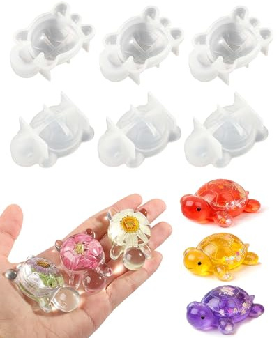 EPODA Mini stampo in silicone per tartaruga, 6 stampi 3D per resina, resina epossidica, gesso e cemento, stampi flessibili per accessori fai da te, decorazione da giardino e paesaggio in miniatura