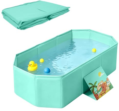 Seahelms Baignoire pliable pour bébé avec design tout-en-un et bouchon de vidange, baignoire pour la maison, la salle de douche et les voyages, baignoire portable pour enfants (vert)