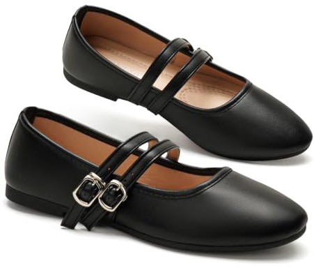 GLAMORA Babies Femme à Double Bride Réglable, Ballerines Plates avec Fermeture à Clip, Chaussures Mary Jane en Synthétique Lisse, Bout Rond, Légères et Confortables