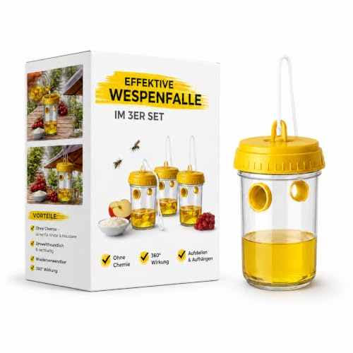 3 trampas para avispas para exteriores, rápida y eficaz, repelencia de avispas contra avispas, jardín, terraza, exterior (3 trampas para avispas)