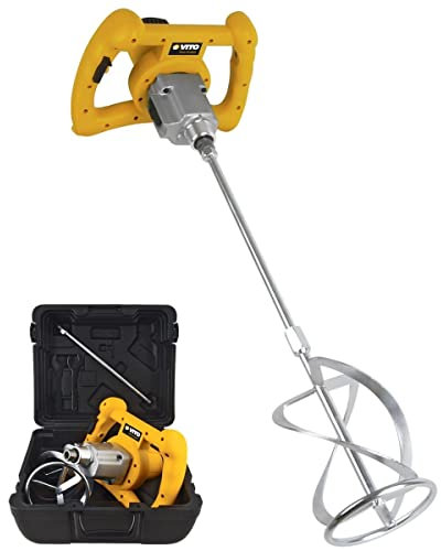 VITO - Malaxeur de chantier 1400W Mélangeur à béton Tige 590mm Pale 140 mm Capacité 65L 2 vitesses Coffre de rangement