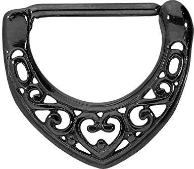 PIERCINGLINE Chirurgenstahl Nippelpiercing Clicker ORIENTALISCHES DESIGN MIT HERZ Piercing Brust Nippel Brustwarze Schwarz 16 mm