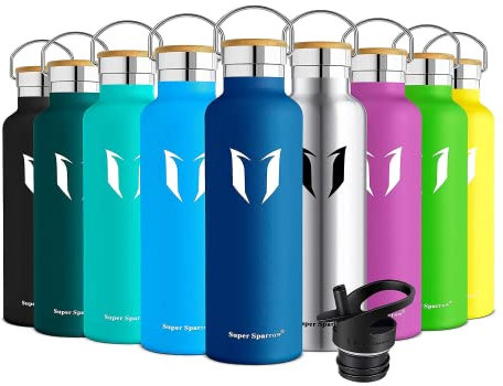 Super Sparrow Trinkflasche Edelstahl - 500ml - Auslaufsicher Thermoskanne, BPA-Frei Wasserflasche - Kohlensäure Thermosflasche für Kinder, Sprudel, Sport, Uni, Schule, Fitness, Outdoor, Camping