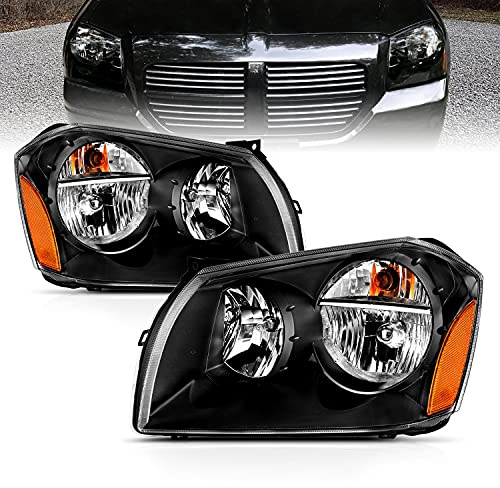 AmeriLite Black Replacement OE Headlights Set for 2005-2007 Dodge Magnum (Pair) High/Low Beam Bulb Included