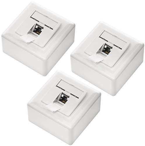deleyCON CAT6a Universal Netzwerkdose 1x RJ45 Port geschirmt, 3 Stück, Weiß | Aufputz oder Unterputz, 10 Gigabit Ethernet Netzwerk, EIA/TIA 568A&B