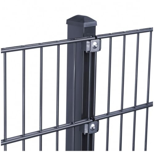 Doppelstabmattenzaun Komplettset 6/5/6 mm, Farbe Anthrazit RAL 7016 Set mit Pfosten und Klemmhaltern, Gartenzaun Stabmattenzaun Metallzaun - für Garten und Grundstück, Höhe 163 cm - Zaunlänge 20 m