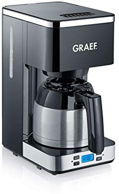 GRAEF. Cafetière filtre FK512 noire avec minuterie, verseuse isotherme en acier inoxydable, indicateur de niveau d'eau, arrêt automatique et optimisation de l'arôme grâce à une grande tête d'infusion