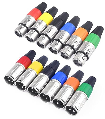 Devinal XLR Connectors, Colored 3 PIN XLR Ends, Male/Female Audio Mic Microphone DMX Plug Jack Socket, Nicked-Plated, Silver Contacts, Solder Type, 6-Pair