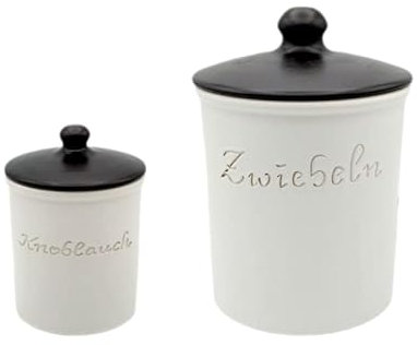 LISINA Keramik & Design - Keramik Set L (Zwiebeltopf L und Knoblauchtopf weiß/schwarz)