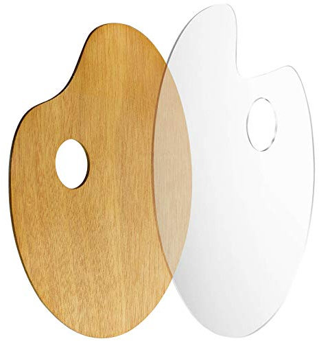 Winfred2 Stück Malpalette Holz/Acryl Oval Mischpalette für Kinder, Holzpalette mit Daumenloch Farbmischpalette Palette für Malen Ölfarben Kunst Aquarell (20x30cm