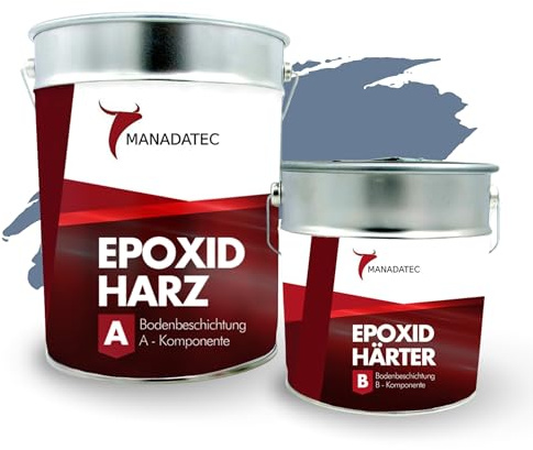 MANADATEC 2k Epoxidharz Bodenbeschichtung 1kg I RAL 5014 Taubenblau I Abriebfest, lösemittelfrei, geruchsneutral I Garagenbodenbeschichtung I Epoxy Bodenbeschichtung Garage I Keller Epoxidharz Boden