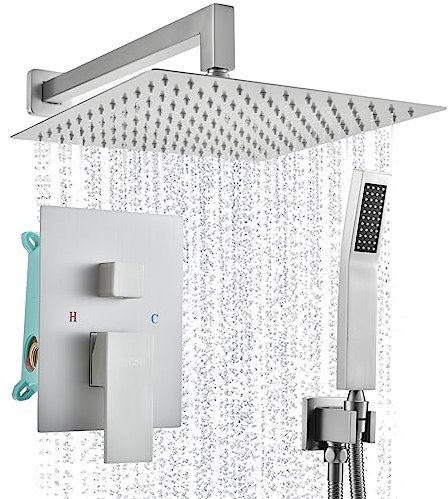 Mitcent Système de douche en chrome poli – Pomme de douche carrée de 30,5 cm, système d'équilibrage de la pression de l'eau, robinet mélangeur, ensemble de robinet de douche pour salle de bain