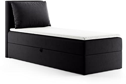 Sofnet Boxspringbett Egro Mini mit Bettkasten und Kissen - Einzelbett mit Bonell-Matratze und Topper, Polsterbett, Bett, Schlafzimmer (Schwarz (Kronos 07), 80 x 200 cm)