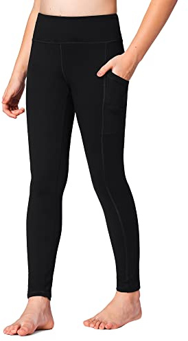 Stelle Little Kid Girls' Athletic Leggings Kids Dance Running Yoga Pants Workout Active Dance Tights with Pockets (Black, 5-6 Years)]
