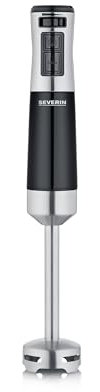 SEVERIN Stabmixer zum Pürieren und Zerkleinern, Mixstab mit stufenloser Geschwindigkeitseinstellung, abnehmbarer Pürierstab, 600 W, schwarz / Edelstahl-gebürstet, SM 3771