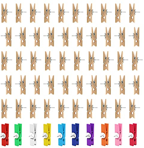 60 puntine da disegno con clip in legno, 50 clip colorate in legno, 10 clip colorate con puntine da disegno per foto da parete, chiodi e morsetti, adatte per ufficio, scuola, casa
