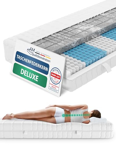 AM Qualitätsmatratzen 3D Deluxe Taschenfederkernmatratze 120x200cm H3 24cm - Made in Germany & Oeko TEX Zertifiziert - Ergonomische Matratze 120x200 H3 mit Lyocell Bezug - 7 Zonen Federkernmatratze