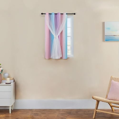 XiDi Blauer Verdunkelungsvorhang für das Schlafzimmer, Doppellagiger Vorhang in Rosa und Lila für Kinderzimmer, 1 Vorhang-Panel, 107 cm lang x 132 cm breit