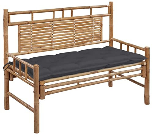 RONGQI Gartenbank mit Auflage, Terrassenmöbel, Outdoor Bank, Parkbank, Friesenbank, Wetterfeste Bank, Deko Bank, Garten Banken, Gartenmöbel, 120 cm Bambus