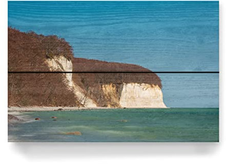 artboxONE Holzbild 30x20 cm Natur Meer, wolkenlos, Kreidefelsen von Künstler Rico Ködder