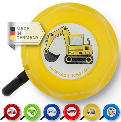 Fahrradklingel Kinder - Bagger Gelb - Fahrradklingel Kinder Jungen, Klingel Kinderfahrrad, Klingel Laufrad - klingelt laut, einfache Montage