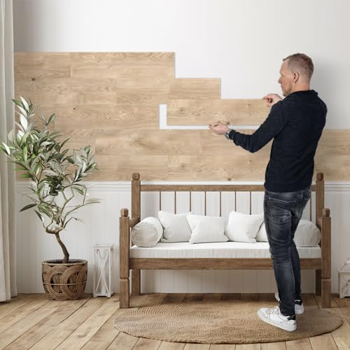 SUN WOOD Stick-it selbstklebende Holz Wandpaneele Eiche RESIDENCE – Wandverkleidung Holz ohne Bohren, Holzverblender Innenwand, 3 Paneele, 0,48 m²