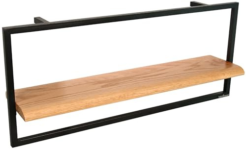 holz4home® Wandregal Long, Schwarz gerahmt | 70x15x30cm | Mit Baumkante, Natur geölt | Inkl. Befestigungen aus Stahl für Schweberegal Industrial Flair