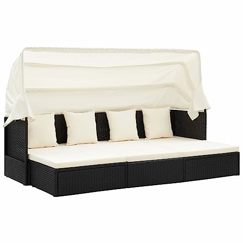 GuyAna Garten-Sonneninsel mit Dach Schwarz Poly Rattan Sonneninsel Mit Dach Tagesbett Outdoor Liege Lounge Outdoor Sonnenliege Mit Dach