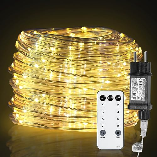 Ansobea Lichterschlauch Aussen 30M 300LEDs, Lichtschlauch Außen Innen 8 Modi Lichtschlauch für Weihnachten, Party. lichterschlauch mit Fernsteuerung. Wasserdicht Außenlichterkette-Warmweiß