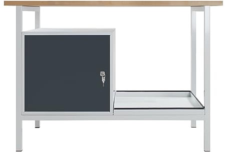 PROREGAL Werkbank Light Rhino mit Ablagefach + 1 Tür | HxBxT 82,5x120x60cm | Traglast 300kg | Lichtgrau/Anthrazitgrau | Werkstatttisch Werktisch Packtisch Arbeitstisch