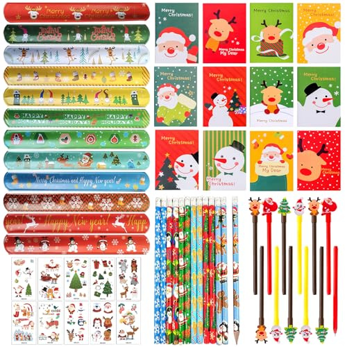 58 Stück Weihnachten Party Mitgebsel, Weinachts Geschenke Kinder Spielzeug, Weihnachten Mini Notizblöcke/Weihnachtsgel Tinte Stifte/Weihnachten Bleistifte/Weihnachten Scharmband/Weihnachten Tattoo