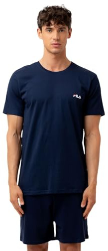 Fila Pigiama Uomo Cotone 100%, Set Maglietta e Pantaloni Corti Uomo, Morbido e Confortevole, Blu, Taglie M