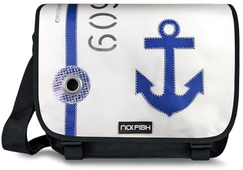 Laptoptasche Schultertasche Sail L Anker blau, Recycling Segeltuch
