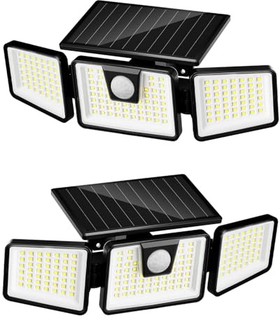 FLOWood Solarlampen für Außen mit Bewegungsmelder, 156 LED, 2 Stück | Solarstrahler als Wandleuchte, 270° Beleuchtungswinkel, 360° drehbar, IP65 wasserdicht, für Garten, Garage und Veranda