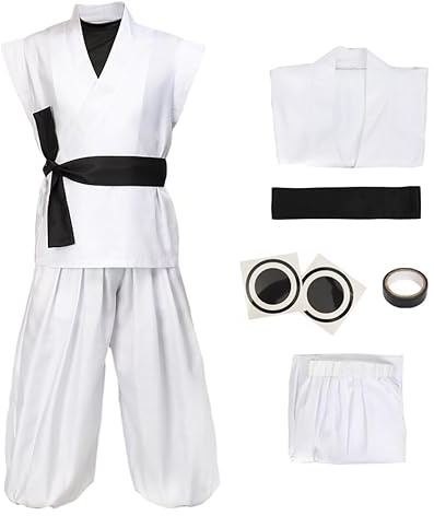 DAZCOS Men's Cosplay Costume US Size White Kung Fu Suit Belt with Stickers (Small)