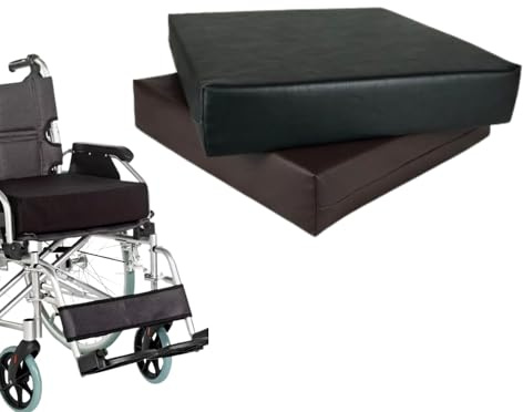 Wheelchair Cushion Memory Foam Seat Pad Faux Leather Extra Tailbone Support Pressure Sore Relief for Office Chairs, Car Seat, Mobility Scooters Zipped Cover (Black, 22 x 20 x 3)