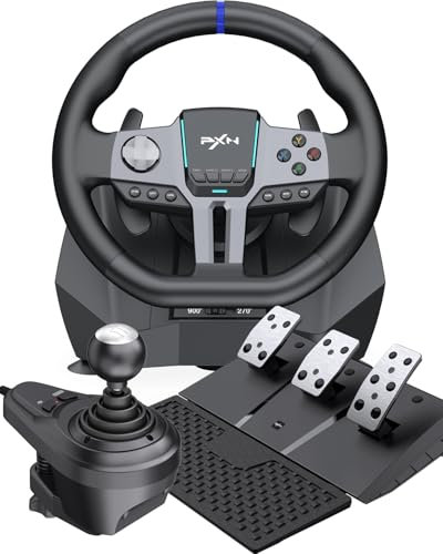 PXN V9 Gen2 Volant de Course - 270° & 900°, Levier de Vitesse en H, Pédales à Effet Hall, Palettes de Changement de Vitesses, Application Outils, Retour de Vibration – Volant pour PC, Xbox et PS4