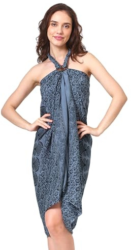 Sarong Pareo Femme Mandala Franges Viscose Serviette Jupe de Plage Enveloppe Bikini Cover Up pour Maillot de Bain - Gris Paon
