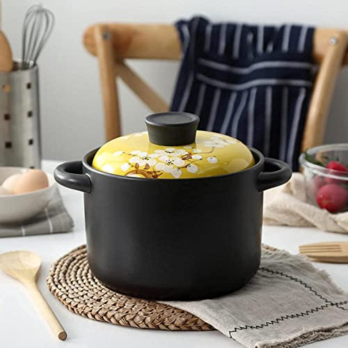 CNBYDK Ceramic cooking pot Terracotta Casserole Pot Ceramic Casserole Clay Pot Clay Cooking Pot with Cover,High Temperature Resistance,Easy to Clean.-1.5L (3.5l)