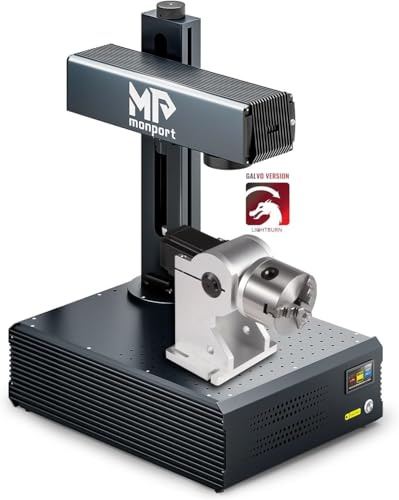 Monport Verbesserte GA 30W Faserlaser Graviermaschine mit Rotary und LightBurn, Integrierte Lasermarkierungsmaschine mit Autofokus, Desktop-Handgerät, Fiber Laser Cutter für Holz Papier Acryl