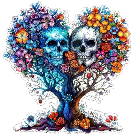 Cuteefun Puzzle Holz für Erwachsene, Einzigartige Geformte Tier Puzzle Schädel für Geburtstagsgeschenk Vatertag (A4 Größe)