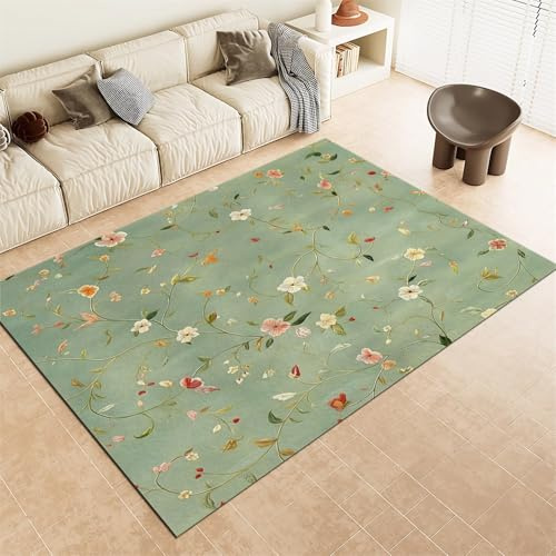 Waschbarer Teppich Grösse : 160x230cm Elegante Florale Textur Teppich Wohnzimmer Schlafzimmer, Kurzflor Flauschig Teppiche, Anti-Rutsch Unterseite bodenmatte, SalbeigrüN KinderTeppiche Dekoration