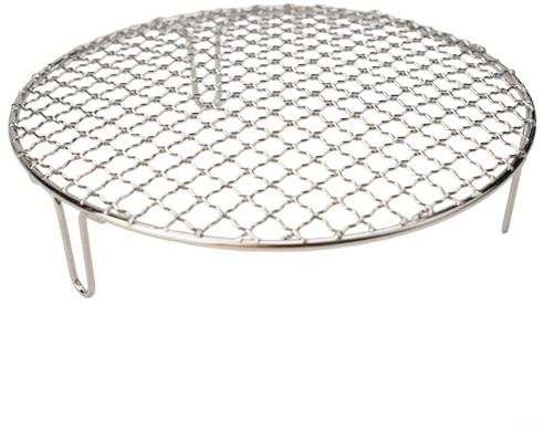 Griglia rotonda in metallo antiaderente e resistente al calore, rete metallica per barbecue, campeggio all'aperto, picnic, argento, blocco riscaldante, anche riscaldamento (25 cm)