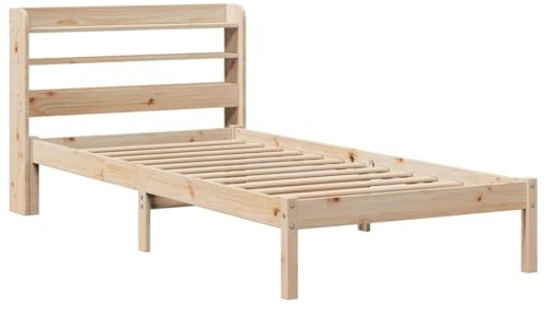 vidaXL Massivholzbett, Holzbett Bett mit Kopfteil, Bettgestell Bettrahmen mit Lattenrost, Einzelbett für Schlafzimmer, 90x200cm Kiefer